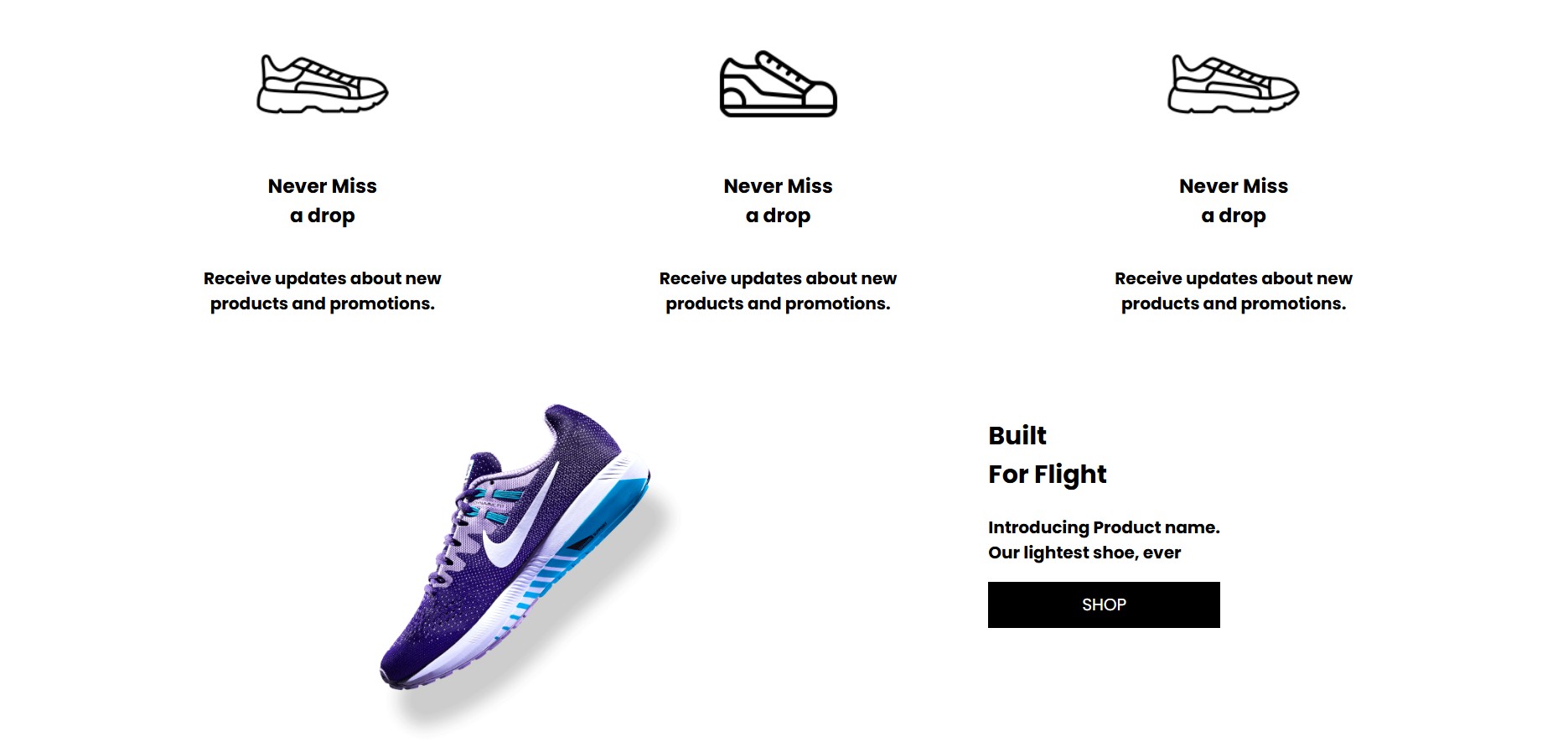 Photo d'une landing page de chaussures