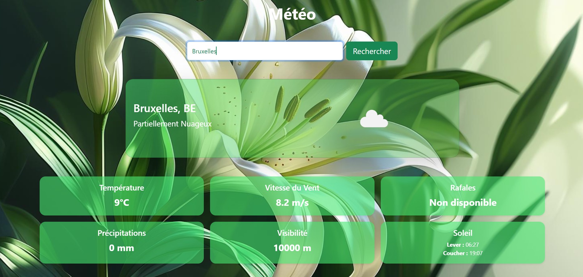 Capture d'écran de l'application météo Weather App